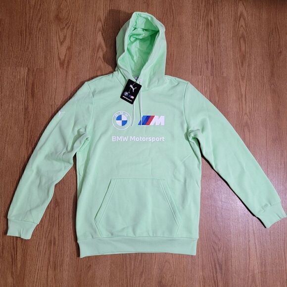 Puma BMW MMS Essentials Fleece Hoodie Sweatshirt Men's Size Small S White Green - Picture 3 of 8